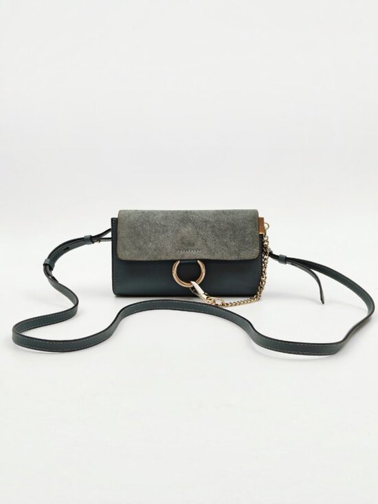 Chloe Handbags - Chloé Faye Small Crossbody Bag Dark Green Suede Leather Gold Chain Authentic